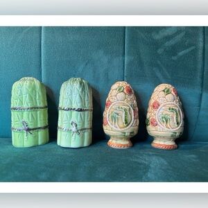 Vintage Salt Pepper Shakers Lot Cabbage Bundle + Florida Fruit Ceramic Sets